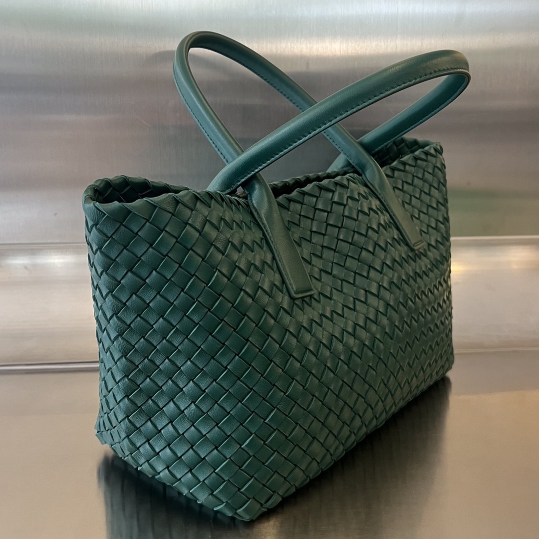 Small Cabat Intreccio Leather Tote Emerald Green